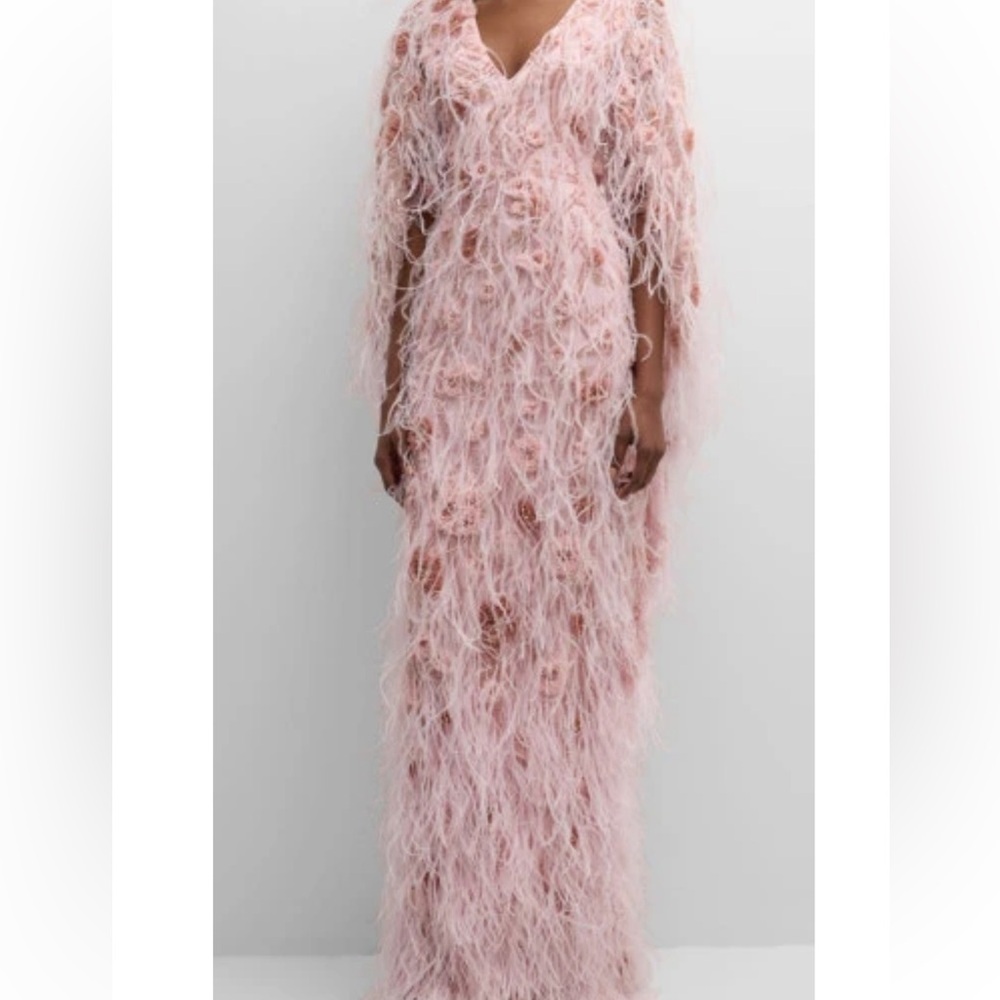 Pamella Roland Pink Feathered Gown